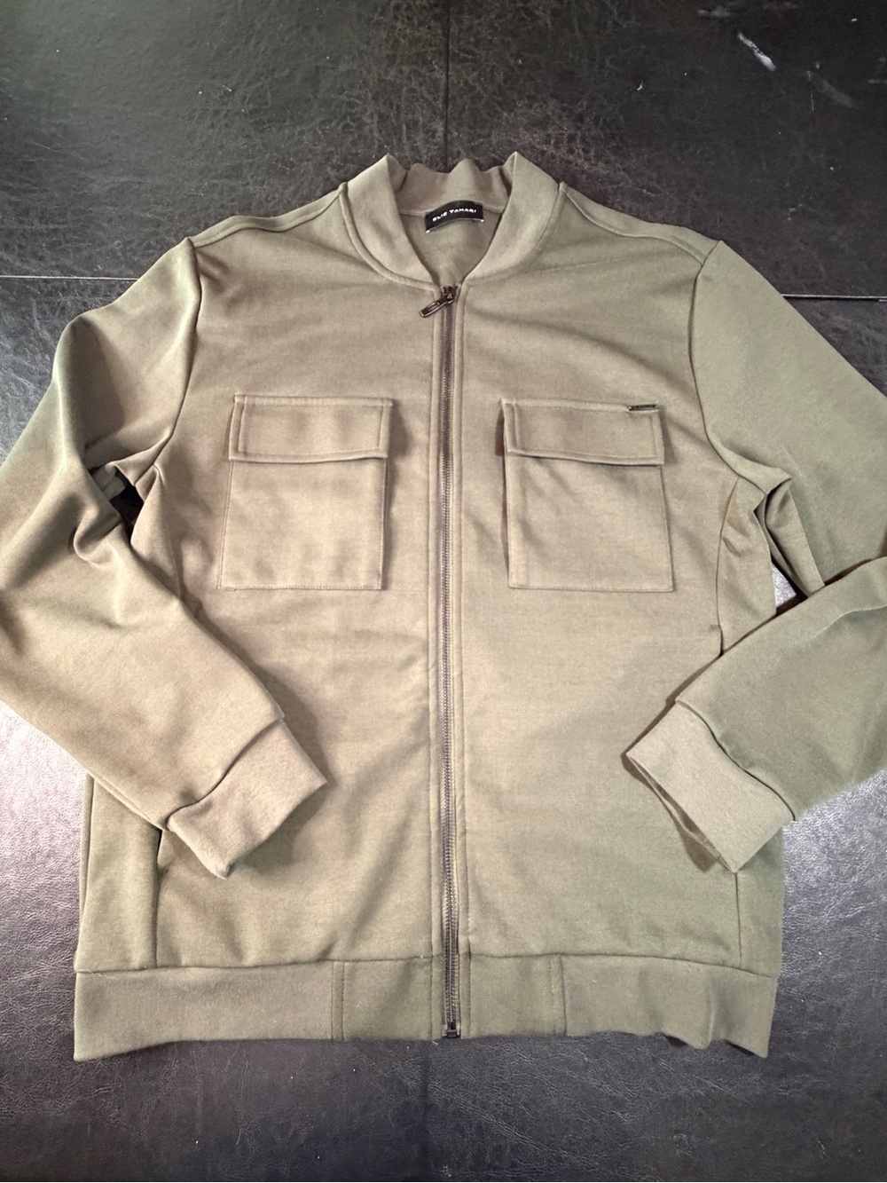 Elie Tahari Men’s Olive Green Utility Bomber Jacket Zip Front Size M